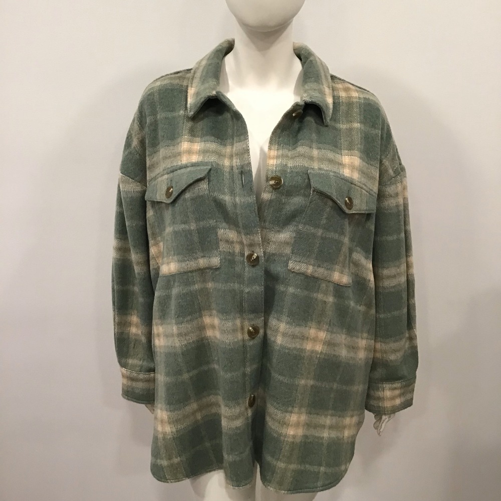 BP. Plaid Shacket Women 3X Green Good‎ Oversized Flannel Button Front Jacket